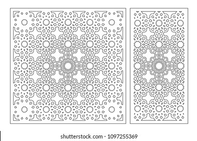 Set decorative card for cutting laser or plotter. Arabic pattern. Laser cut. Ratio 1:1, 1:2. Vector illustration.