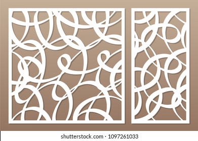 Ajuste tarjeta decorativa para cortar láser o trazador.  Patrón abstracto de línea. Corte láser. Relación 1:1, 1:2. Ilustración vectorial.