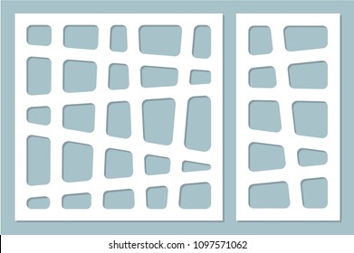 Set decorative card for cutting laser or plotter. Abstract lines pattern. Laser cut. Ratio 1:1, 1:2. Vector illustration.