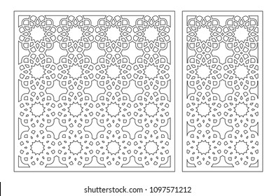 Set decorative card for cutting laser or plotter. Arabic pattern. Laser cut. Ratio 1:1, 1:2. Vector illustration.