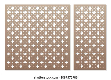 Set decorative card for cutting laser or plotter. Arabic Geometric pattern. Laser cut. Ratio 1:1, 1:2. Vector illustration.