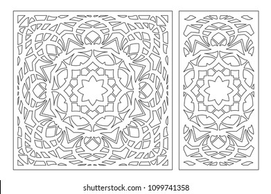 Set decorative card for cutting laser or plotter. Arabic mandala pattern. Laser cut. Ratio 1:1, 1:2. Vector illustration.