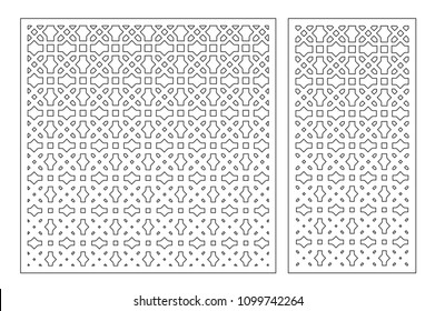 Set decorative card for cutting laser or plotter. Arabic Geometric pattern. Laser cut. Ratio 1:1, 1:2. Vector illustration.