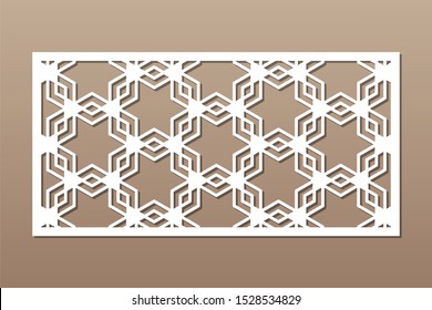 Set decorative card for cutting. Line, star, arabesque pattern. Laser cut. Ratio 1:2. Vector illustration.