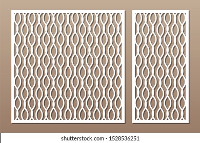 Set decorative card for cutting. Line wave pattern. Laser cut. Ratio 1:1, 1:2. Vector illustration.