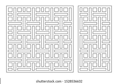 Set decorative card for cutting. Line, weaving, Celtic pattern. Laser cut. Ratio 1:1, 1:2. Vector illustration.