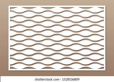 Set decorative card for cutting. Line wave pattern. Laser cut. Ratio 2:3. Vector illustration.