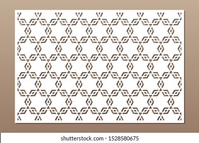 Set decorative card for cutting. Line, star, arabesque pattern. Laser cut. Ratio 3:2. Vector illustration.