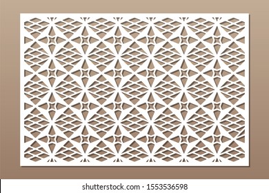 Set decorative card for cutting. Line, Arab, weaving, pattern. Laser cut. Ratio 2:3. Vector illustration.
