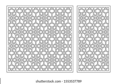 Set decorative card for cutting. Line, Arab, weaving, pattern. Laser cut. Ratio 1:1, 1:2. Vector illustration.