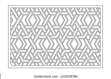 Set decorative card for cutting. Line, arabesque, weaving pattern. Laser cut. Ratio 2:3. Vector illustration.