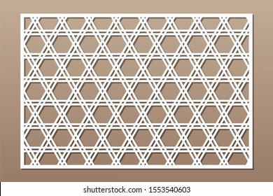 Set decorative card for cutting. Line, arabesque, weaving pattern. Laser cut. Ratio 2:3. Vector illustration.