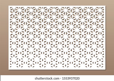 Set decorative card for cutting. Line, arabesque, weaving pattern. Laser cut. Ratio 2:3. Vector illustration.