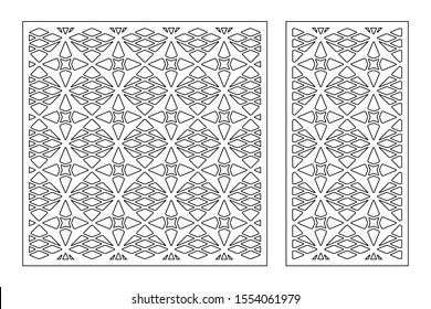 Set decorative card for cutting. Line, Arab, weaving, pattern. Laser cut. Ratio 1:1, 1:2. Vector illustration.