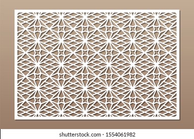 Set decorative card for cutting. Line, Arab, weaving, pattern. Laser cut. Ratio 2:3. Vector illustration.