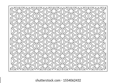 Set decorative card for cutting. Line, arabesque, weaving pattern. Laser cut. Ratio 2:3. Vector illustration.