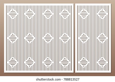 Set decorative card for cutting. Line square pattern. Laser cut. Ratio 1:1, 1:2. Vector illustration.