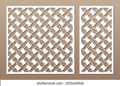 Set decorative card for cutting. Linear geometric celtic weaving pattern. Laser cut. Ratio 1:1, 1:2. Vector illustration.