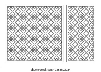 Set decorative card for cutting. Linear square geometric celtic weave pattern. Laser cut. Ratio 1:1, 1:2. Vector illustration.