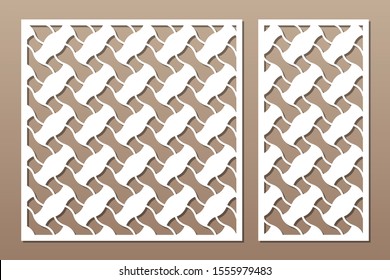 Set decorative card for cutting. Linear geometric celtic weaving pattern. Laser cut. Ratio 1:1, 1:2. Vector illustration.