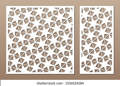 Set Decorative Card For Cutting. Linear Geometric Star Pattern. Laser Cut. Ratio 1:1, 1:2. Vector Illustration.