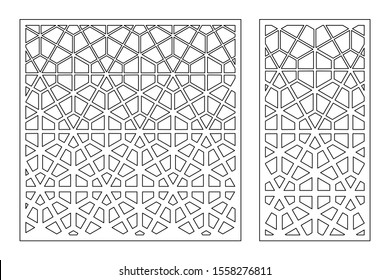 Set decorative card for cutting. Linear geometric mosaic pattern. Laser cut. Ratio 1:1, 1:2. Vector illustration.