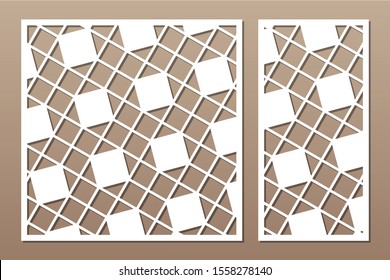 Set decorative card for cutting. Linear geometric mosaic pattern. Laser cut. Ratio 1:1, 1:2. Vector illustration.