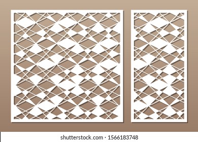 Set decorative card for cutting. Lines geometric  pattern. Laser cut. Ratio 1:1, 1:2. Vector illustration.