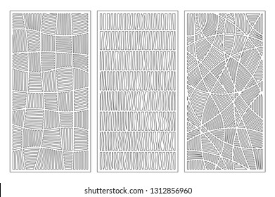 Set decorative card for cutting. Mosaic line pattern. Laser cut panel. Ratio 1:2. Vector illustration.