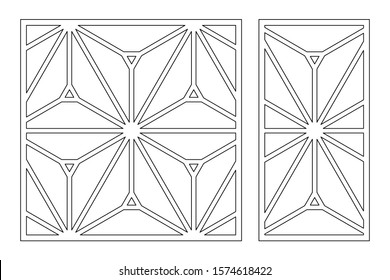 Set decorative card for cutting. Recurring geometric mosaic pattern. Laser cut. Ratio 1:1, 1:2. Vector illustration.