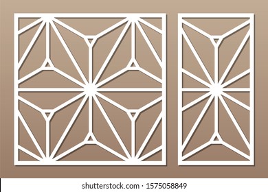 Set decorative card for cutting. Recurring geometric mosaic pattern. Laser cut. Ratio 1:1, 1:2. Vector illustration.