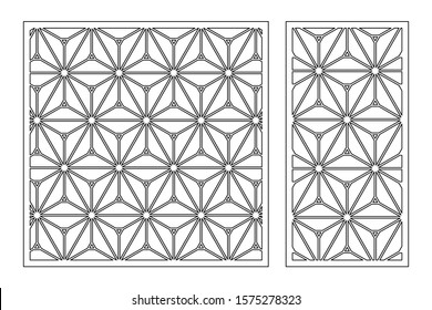 Set decorative card for cutting. Recurring geometric mosaic pattern. Laser cut. Ratio 1:1, 1:2. Vector illustration.