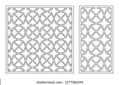 Set decorative card for cutting. Recurring Artistic Arab Mosaic pattern. Laser cut. Ratio 1:1, 1:2. Vector illustration.