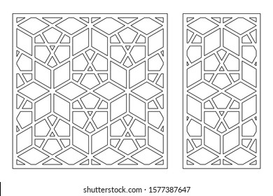 Set decorative card for cutting. Recurring Artistic Arab Mosaic pattern. Laser cut. Ratio 1:1, 1:2. Vector illustration.