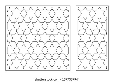 Set decorative card for cutting. Recurring Artistic Arab Mosaic pattern. Laser cut. Ratio 1:1, 1:2. Vector illustration.