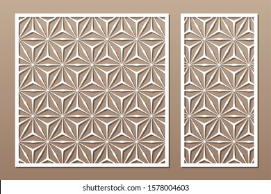 Set decorative card for cutting. Recurring Artistic Arab Mosaic pattern. Laser cut. Ratio 1:1, 1:2. Vector illustration.
