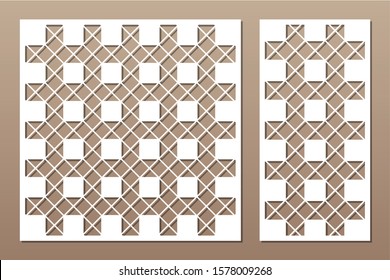 Set decorative card for cutting. Recurring Artistic Arab Mosaic pattern. Laser cut. Ratio 1:1, 1:2. Vector illustration.