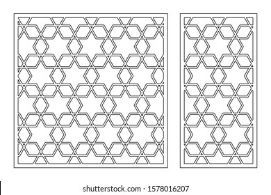Set decorative card for cutting. Recurring Artistic Arab Mosaic pattern. Laser cut. Ratio 1:1, 1:2. Vector illustration.