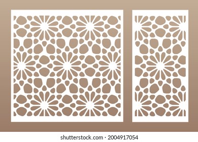 Set decorative card for cutting. Recurring Artistic  mosaic pattern. Laser cut. Ratio 1:1, 1:2. Vector illustration.