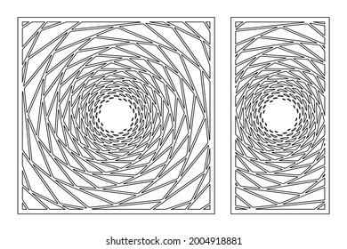 Establece la tarjeta decorativa para cortar. Patrón mosaico de arte de línea artística recurrente. Corte láser. Relación 1:1, 1:2. Ilustración vectorial.