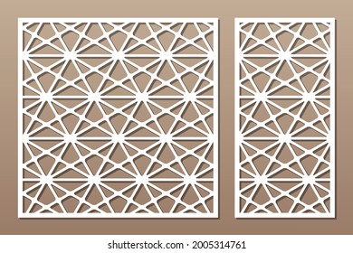 Set decorative card for cutting. Recurring Artistic  mosaic pattern. Laser cut. Ratio 1:1, 1:2. Vector illustration.