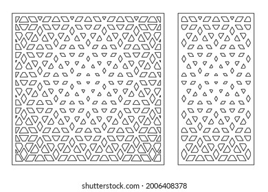 Establece la tarjeta decorativa para cortar. Patrón de mosaico árabe artístico recurrente. Corte láser. Relación 1:1, 1:2. Ilustración vectorial.