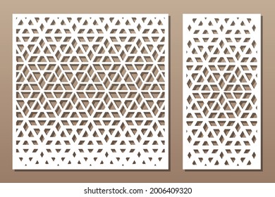 Set decorative card for cutting. Recurring Artistic  Arab mosaic pattern. Laser cut. Ratio 1:1, 1:2. Vector illustration.