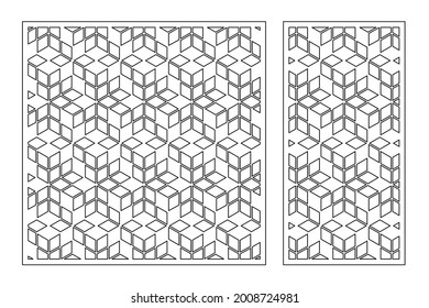 Establece la tarjeta decorativa para cortar. Patrón de mosaico árabe artístico recurrente. Corte láser. Relación 1:1, 1:2. Ilustración vectorial.