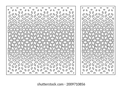Set dekorative Karte zum Schneiden. Wiederkehrendes arabisches Mosaik-Muster. Laserschnitt. Verhältnis 1:1, 1:2. Vektorgrafik.