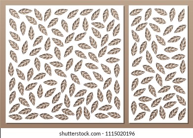 Set decorative card for cutting. Repeat leaves pattern. Laser cut panel. Ratio 1:1, 1:2. Vector illustration.