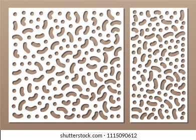 Set decorative card for cutting. Repeat points pattern. Laser cut panel. Ratio 1:1, 1:2. Vector illustration.