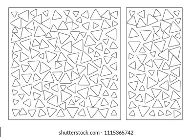 Set decorative card for cutting. Repeat triangles pattern. Laser cut panel. Ratio 1:1, 1:2. Vector illustration.