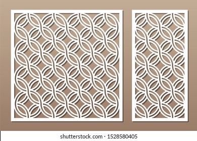 Set decorative card for cutting. Round, Celtic pattern. Laser cut. Ratio 1:1, 1:2. Vector illustration.