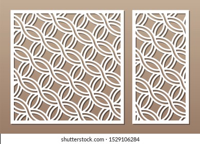 Set decorative card for cutting. Round, Celtic pattern. Laser cut. Ratio 1:1, 1:2. Vector illustration.
